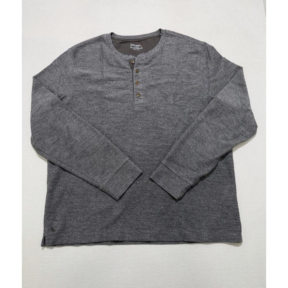 Untuckit Shirt Mens 3XL Henley Long Sleeve Thick Cotton Blend Gray Urey 40983